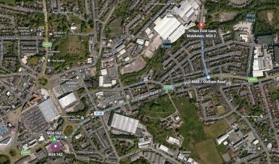Map from Lighthouse to Hilton Fold lane